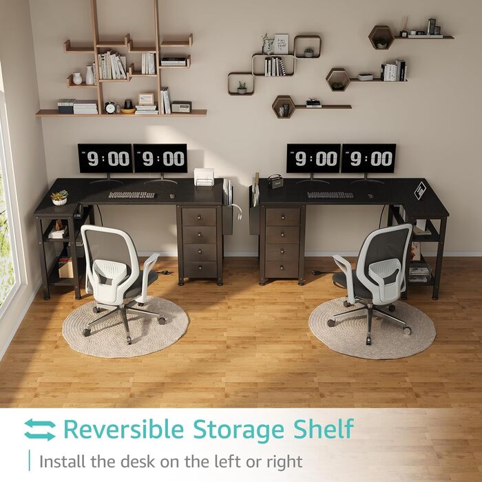 Г-подібний ігровий стіл Lufeiya з шухлядами та полицями для зберігання, кутовий комп&39ютерний стіл 49,5 дюймів з розеткою для дому, офісу, спальні, Г-подібні підліткові ПК-стіли чорного кольору, 40,5 дюймів