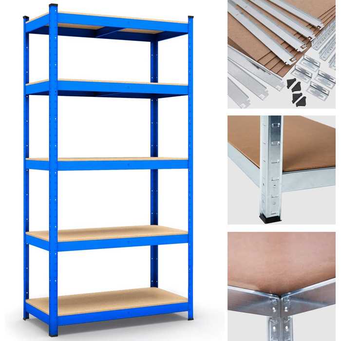 Стелаж для зберігання Panorama24 синього кольору, вантажопідйомність до 875 кг - Розміри 200 x 100 x 60 см, полиця, полиця для підвалу, полиця без болтів, полиця для майстерні, полиця для важких робіт