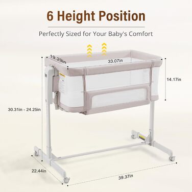 Дитяче ліжечко-колиска - Дитяче ліжко-колиска з колесами, пружинна колиска для немовлят - Комплект ліжечка для подорожей - Розсувне дитяче ліжко - Безпечне спальне місце для малюків, бежевий