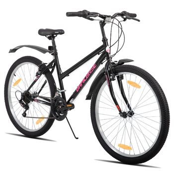 Жіночий гірський велосипед Hiland 24/26 дюймів, велосипед для дівчат та жінок, 18-швидкісний гірський велосипед з V-подібними гальмами, міцний гірський велосипед зі сталевою рамою, чорний/рожевий/білий, чорні колеса 24 дюйми
