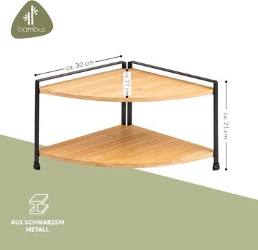 Кутова полиця для спецій eluno з бамбуковими полицями та захистом від подряпин, окремостояча кутова полиця для кухні, універсальний органайзер для більшого простору та порядку - комбінація матеріалів бамбук та метал (чорний)