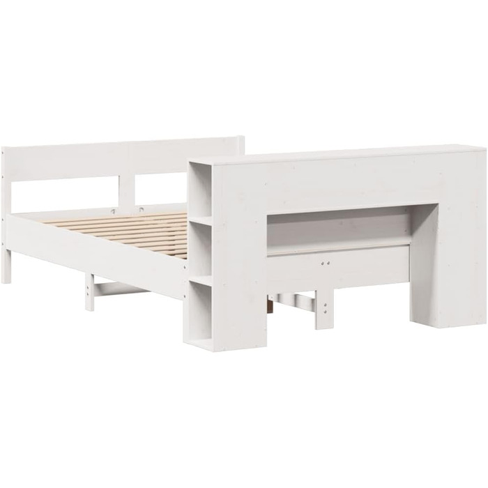 Ліжко з масиву дерева Hommdiy з полицею (матрац не входить до комплекту), дерев&39яний каркас ліжка з рейковою основою та узголів&39ям, ліжко для спальні, біле, 120 x 200 см.