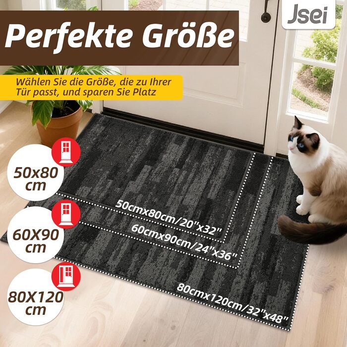 Килимок для внутрішніх приміщень JSEI 80x120 см, нековзний килимок для дверей, який можна прати в пральній машині, водонепроникний килимок для дверей, нековзний килимок для собак, що вловлює бруд, вхід, передні двері та коридор, світло-сірий 80 x 120 см