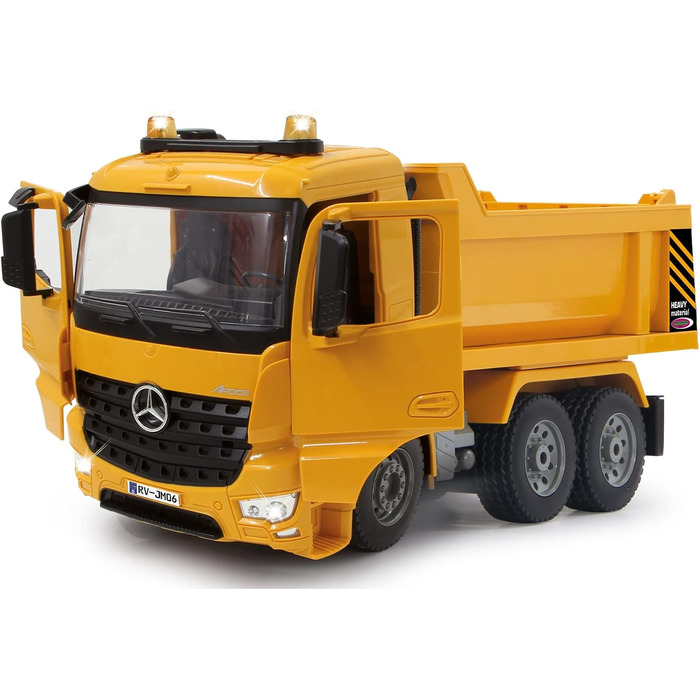 Позашляховик-самоскид Mercedes-Benz Arocs 2,4 ГГц - Кузов підіймається/опускається, реалістичний звук двигуна, клаксон, звук попередження про рух заднім ходом, повний привід, жовті світлодіодні сигнальні вогні, програмовані функції, 404940 -
