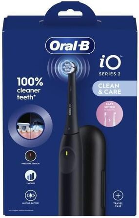 Електрична зубна щітка, чорна, 3 режими чищення, м'яка та тиха чистка, датчик тиску, запасна насадка, зарядний пристрій, дорожній футляр, 2