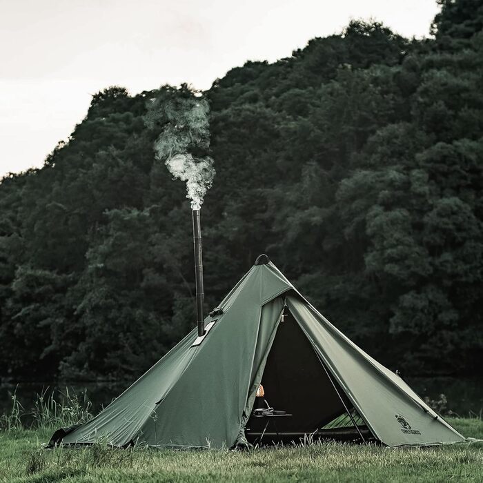 Намет OneTigris Conifer Tipi зі сніговою спідницею, водонепроникний, 1 особа, з наметовою піччю, зимовий кемпінг (бавовна Tetoron), колір Ranger Green