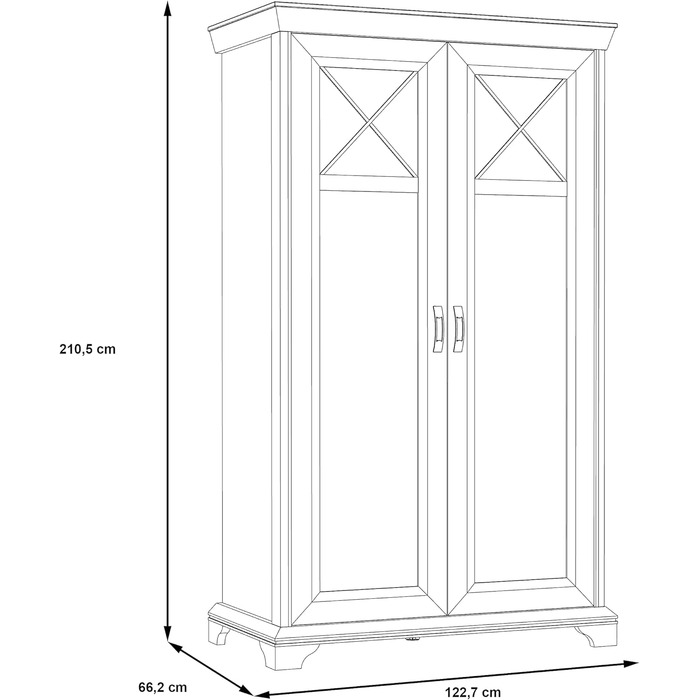 Шафа 120 130, Шафа для спальні, Сільський стиль, 2-дверна шафа з полицями та вішалкою для одягу, Декор дерева Сосна біла, 123 см завширшки x 210 см заввишки x 66 см завглибшки, Сосна біла 66,2 x 123 x 210,3 см, 2-дверна шафа, Одинарна