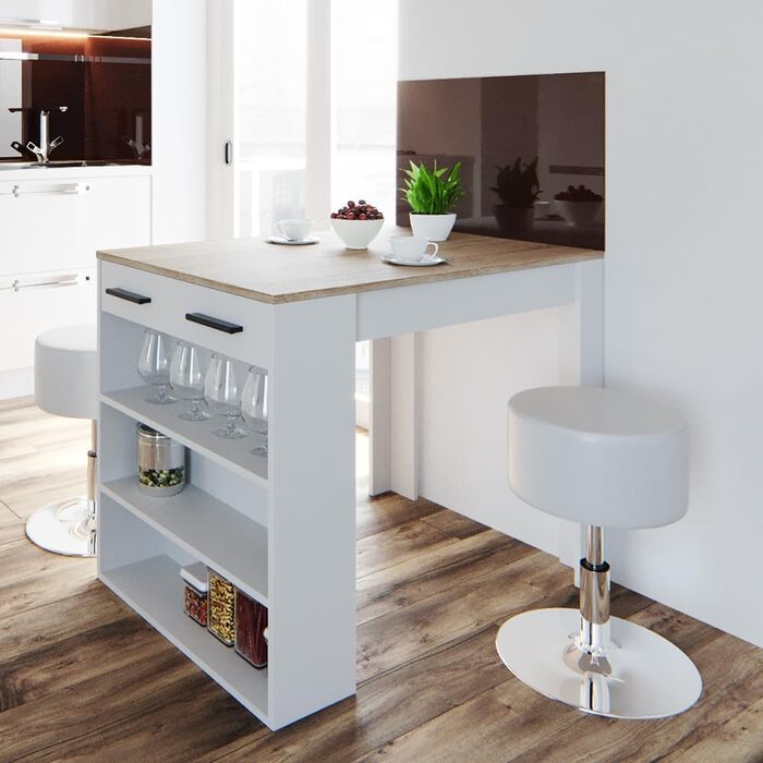 Обідній стіл Vicco Repose, барна стійка для їдальні, Сонома/Білий, 67 x 100 см Сонома/Білий Без барних стільців