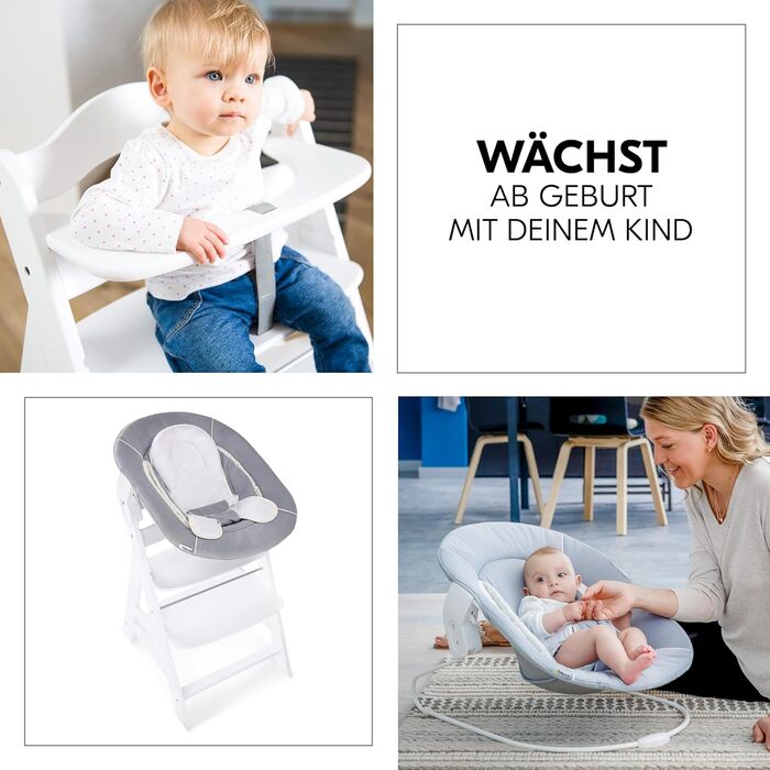 Стільчик для новонароджених Alpha Plus з відбійником 2в1 - дерев'яний стільчик для немовлят від народження, з накладкою на сидіння