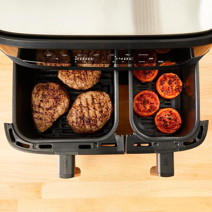 Двокамерна фритюрниця Tefal EY9018 Dual Easy Fry Ємність 5,2/3,1 л дві незалежні шухляди 7 автоматичних програм енергозберігаючі Чорний