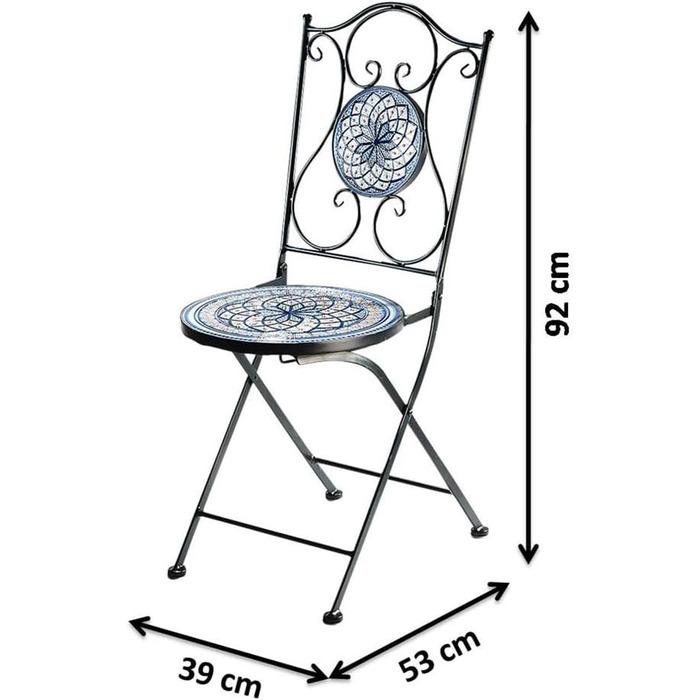 Садове крісло Kobolo Розкладне крісло Металевий стілець - Мозаїчний вид - Біло-блакитний - Відкритий - H 92 см