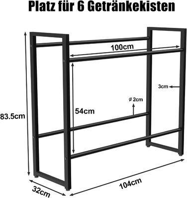 Стелаж для напоїв на 6 ящиків, вантажопідйомність 300 кг, металевий стелаж для напоїв, стелаж для ящиків з регульованими по висоті пластиковими ніжками, компактний тримач для напоїв, чорний