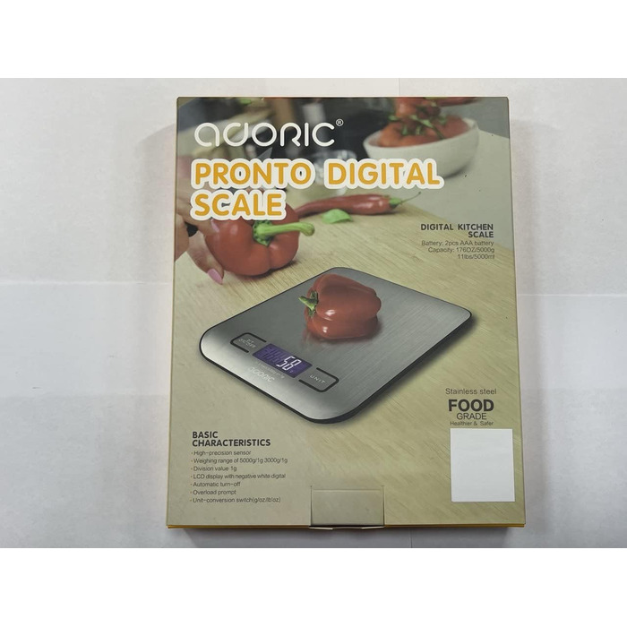 Професійні електронні ваги, кухонні ваги з РК-дисплеєм - чудова точність до 1 г (максимальна вага 5 кг) - сріблястий