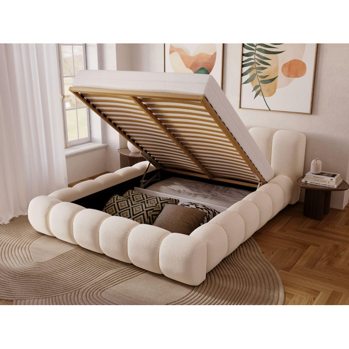 Ліжко GRAINGOLD Doria 180x200, М&39яке ліжко з ящиком для зберігання, Велюр, з рейковим каркасом, з узголів&39ям, без матраца (Кремовий, 180x200) Кремовий 180x200