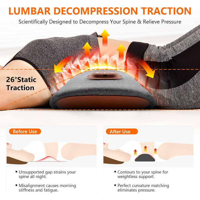 Електрична подушка для поперекової підтримки з підігрівом та вібраційним масажем, ортопедична подушка з піни з ефектом пам&39яті підтримка попереку при болях у спині, для офісного крісла, автомобіля, ліжка та дивана