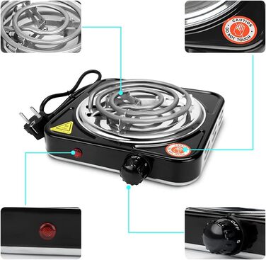 Електрична вугільна запальничка RANJIMA, електрична вугільна запальничка преміум-класу потужністю 1000 Вт для вугілля, електрична мобільна плита, нагрівальна пластинчаста пальник з вугільною сіткою для кокосового вугілля, бамбукове вугілля, чорне вугілля