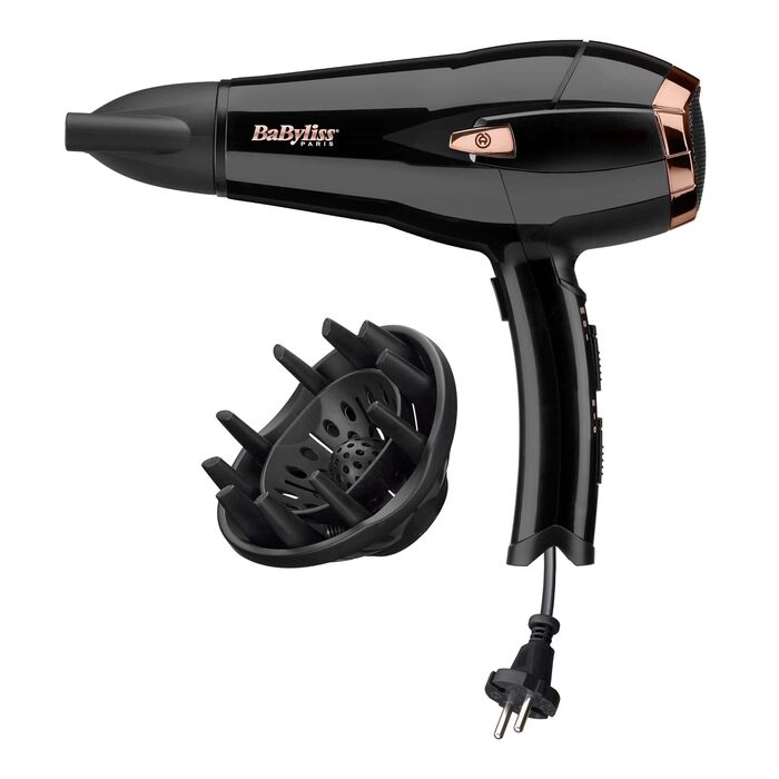 Набір BaByliss фен Cordkeeper 2000W з автоматичним змотуванням кабелю в ручку (D373E) та випрямляч Super Smooth з іонною технологією (ST393E, 140C - 235C), чорний