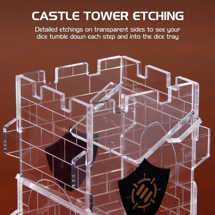 Лоток для кубиків ENHANCE Dice Tower для настільних рольових ігор - Дизайн вежі замку, портативний ролик для кубиків, кидання до 14 стандартних кубиків одночасно - Витравлений дизайн ідеально підходить для ігрових вечорів