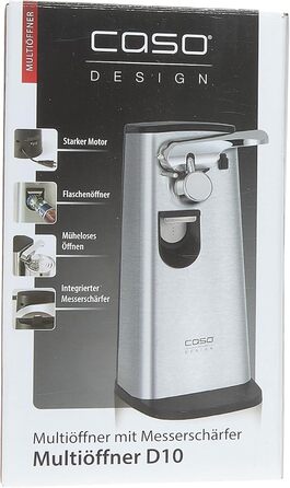 Мультивідкривач CASO D10 з високоякісним корпусом з нержавіючої сталі, універсальне використання в якості відкривачки для пляшок, точилки для ножів, консервного ножа, в т.ч. практичного втягування кабелю, магнітного тримача кришки, потужного двигуна