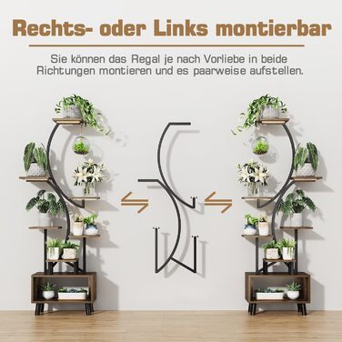 Підставка для рослин з лампою для вирощування, 160 см, підставка для квітів з дерева та металу зі світлодіодною лампою для вирощування, 7-рівнева металева полиця для рослин на ніжках для використання на вулиці та в приміщенні, вітальня, балкон, спальня.