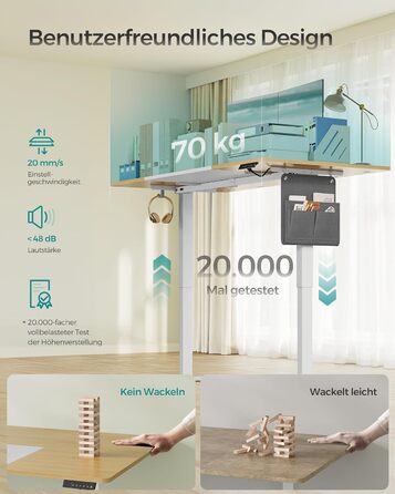 Електричний стіл з регулюванням висоти SONGMICS, 180 x 80 см, колір натуральний дуб матовий білий