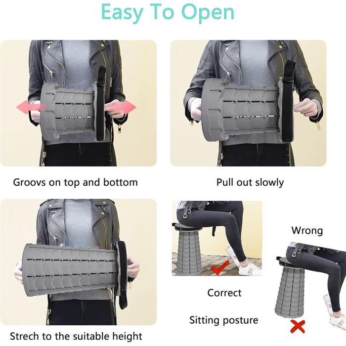 Портативний складаний стілець з подушкою, складний кемпінговий стілець, телескопічний складаний стілець для дорослих для походів, риболовлі, подорожей, барбекю, вантажопідйомність 200 кг з сумкою для перенесення, сірий