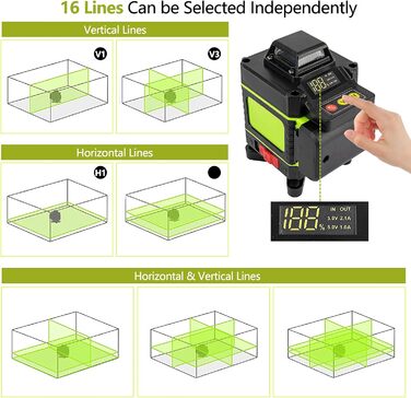 Поперечний лазерний нівелір Самовирівнюючий зелений лазерний нівелір 16 ліній 4D лазерний нівелір Поперечний лазерний нівелір із зеленою лінією Лазерний нівелір на 360 градусів з пультом дистанційного керування та магнітною підйомною основою
