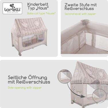 Дитяче ліжечко Lorelli з балдахіном та колесами, 2 в 1 дитяче ліжечко та манеж Sweet Home, ліжечко від народження до 15 кг, бічний вхід, складне, включаючи сумку для перенесення, бежевий