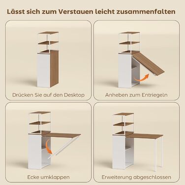 Складаний кухонний стіл з 4 полицями, комп&39ютерний стіл, робочий стіл, стіл для ноутбука, офісна полиця, натуральне дерево, 105 x 60 x 127 см