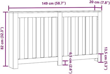 Кришка радіатора, Сучасна кришка радіатора з рейками для вітальні, Кришка радіатора, Дуб ремісника 149x20x82 см, Матеріал на основі дерева