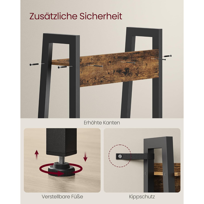 Полиця, 4-ярусна книжкова шафа, шафа для зберігання на ніжках, офіс, вітальня, спальня, кухня, індустріальний стиль, коричневий/чорний LLS054X01 Рустикальний коричневий чорний 34 x 56 x 137,5 см