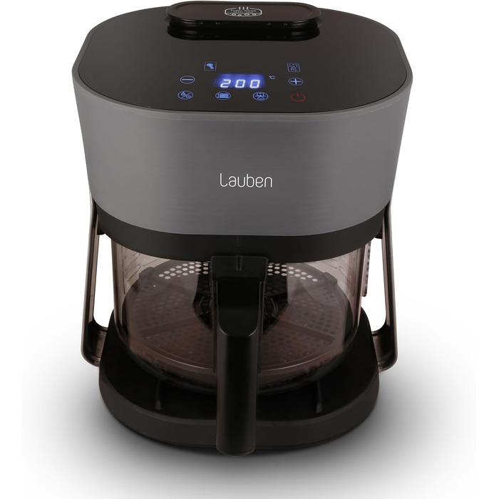 Фритюрниця Lauben Glass&Steam з гарячим повітрям 4500BG зі скляним кошиком для смаження, функцією пари, 8 програм, ручним налаштуванням часу та температури, кошик, безпечний для посудомийної машини, об'єм контейнера 4.5 л