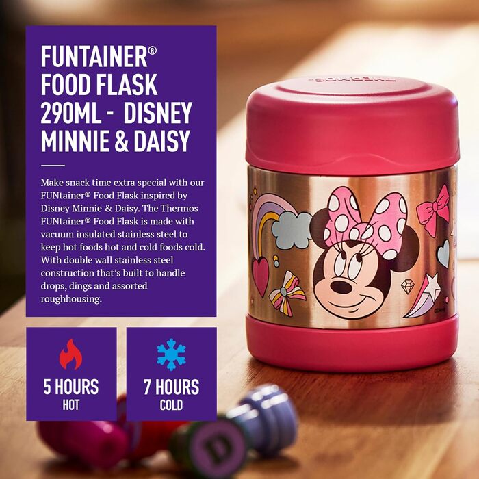 Термос дитячий FUNTAINER для їжі 300 мл, Disney Мінні Маус нержавіюча сталь, абсолютно герметичний, зберігає їжу гарячою до 5 годин та холодною до 7 годин, без BPA, ідеально підходить для школи та дитячого садка