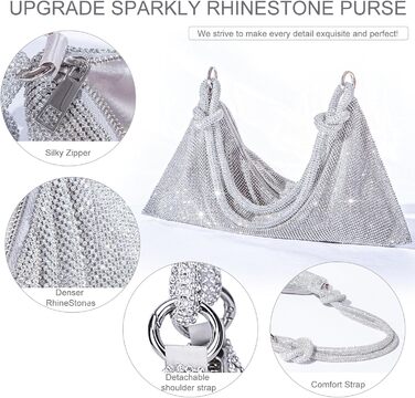 Золотиста Клатч для жінок, срібляста вечірня сумочка, сумочка з діамантами, сумка на ланцюжку, срібляста з блискавкою, клатч з камінням, гаманець, сумка через плече для вечірки, відпочинку, побачення (A-Срібло)