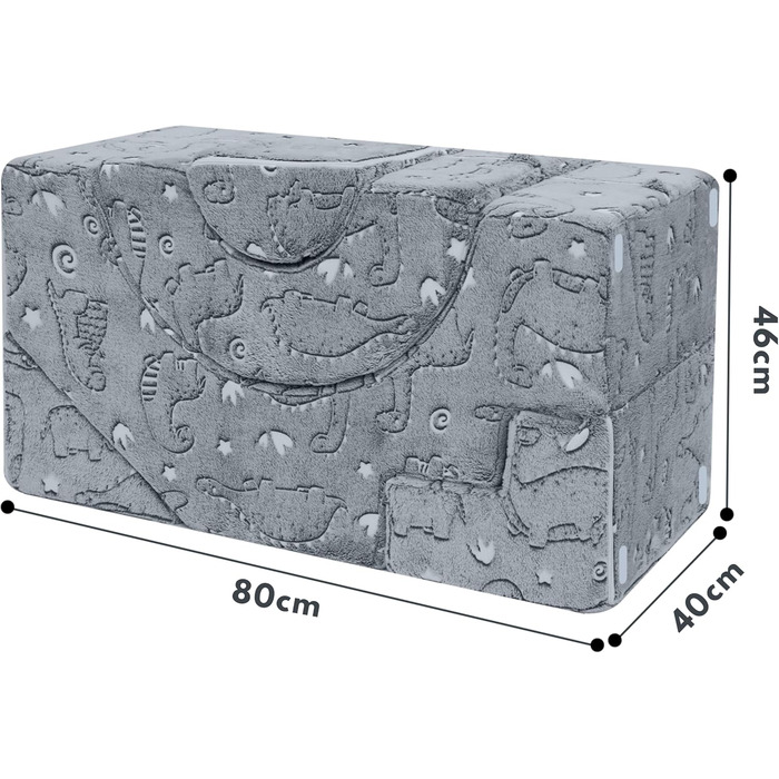 Модульний дитячий диван MeMoreCool з пінопласту, розкладні меблі для дитячої кімнати з функцією сидіння та відкидання, м&39який міні-диван зі знімним чохлом, сірий динозавр 02 сірий динозавр