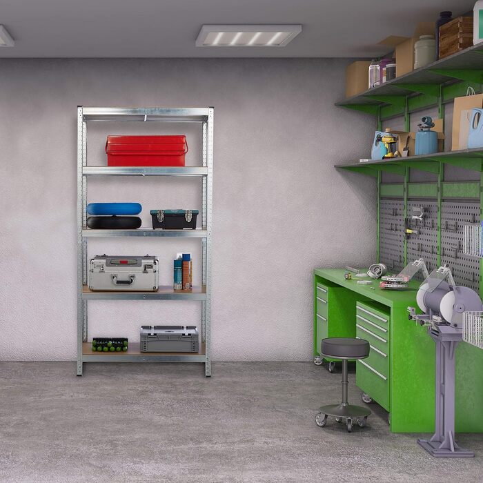 Міцний стелаж Relaxdays, 2 шт., розміри В/Ш 180x90x45 см, вантажопідйомність 1325 кг, 5 полиць, для комори, підвалу та гаража, сталь, МДФ, оцинкований