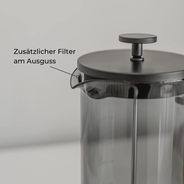 Скло френч-прес Doli 1 л, кавоварка на 1-6 чашок, тонкий фільтр з нержавіючої сталі для чистого аромату, вогнетривкий і безпечний для миття в посудомийній машині, в т.ч. дозуюча ложка (чорна)