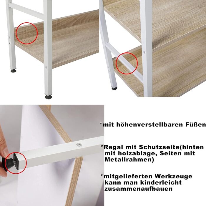 Книжкова полиця WOLTU, Відкрита окремостояча полиця з 5 полицями, Полиця для вітальні, спальні, кабінету, 60x160x27,5 см, Білий Світлий дуб, 5 полиць (60 x 27,5 x 160 см) Білий Світлий дуб