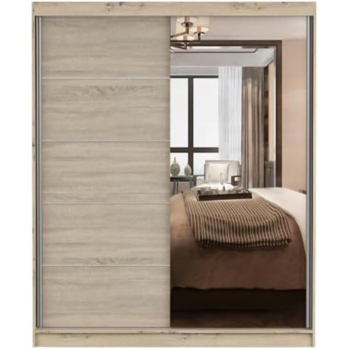 Шафа з дзеркалом - Шафа з розсувними дверима - Шафа для спальні - 61 x 160 x 195 см - Шафа для спальні, гардеробної, вітальні - Дуб Артісан, Дуб Сонома Дуб Артісан/Дуб Сонома