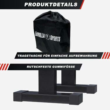 Ручки для віджимань GORILLA SPORTS - Комплект з 2 шт., виготовлені з дерева та сталі, нековзні, до 300 кг, включаючи сумку для перенесення - Спорядження для калістеніки, Паралети, Ручки для стійки на руках, Турніри для віджимань, Поперечини для віджимань