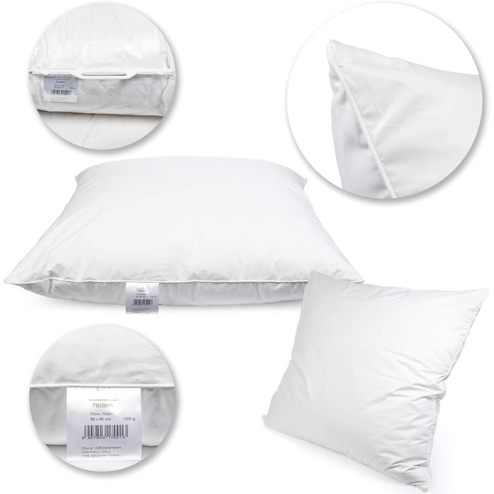 Домашній текстиль H&F преміум-якості Подушка 80x80 см Наповнювач 1500 грамів пір&39я, гусяче пір&39я 100 натуральна подушка Чохол 100 бавовна Пухова подушка 80 x 80 см Сертифіковано Oeko-TEX 1500 грамів