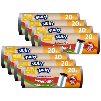 Пакетів для сміття з фіксуючою стрічкою Swirl Fixing Tape 20 л (15 пакетів/рулон) - 20 літрів, стійкі до розриву та протікання, виготовлені з переробленого пластику, 8