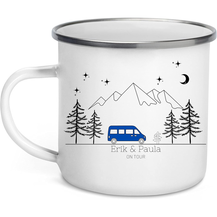 Емальована кружка Маленька Матильда, барвиста персоналізована кемпінгова кружка з іменем для кемпінгу, кавова кружка, аксесуар для каравану, кружка з нержавіючої сталі, подарунок для кемперів (синій колір)