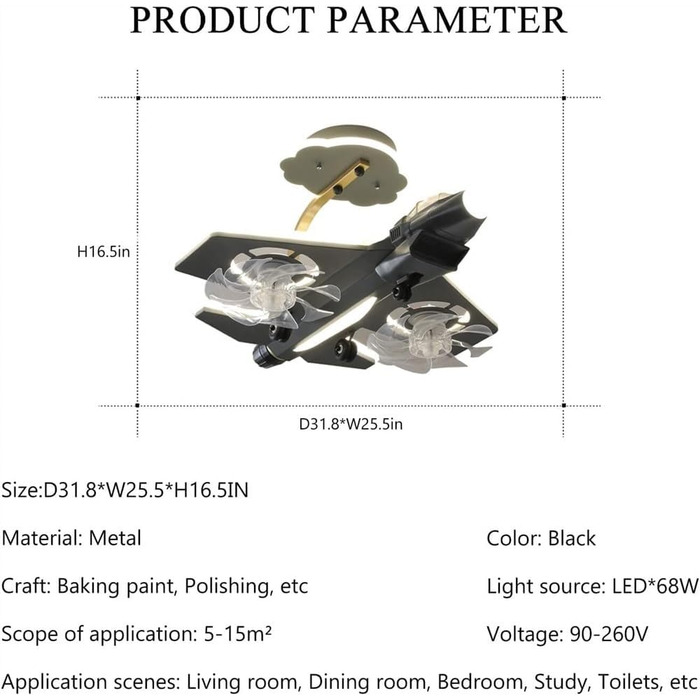 Тихий вентилятор лампа мультфільм літак стельові вентилятори з легким вертольотом модель світлодіодна регульована 6 швидкість вітр