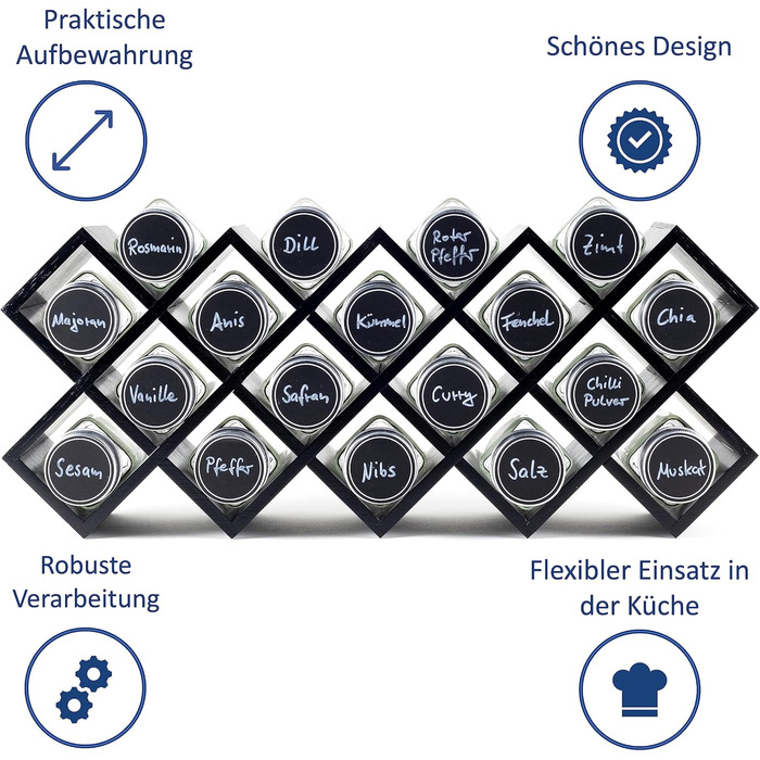 Дерев&39яна підставка для спецій сертифікована FSC підставка для спецій для шафи підставка для спецій для дверцят шафи, кухонний органайзер без свердління (чорний)