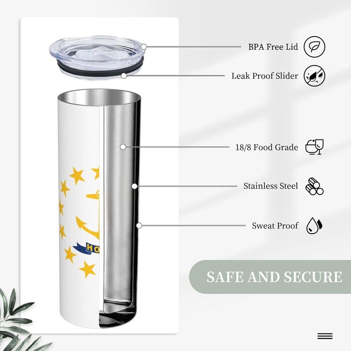 Кухоль із прямою трубочкою, дизайн прапор штату Род-Айленд, друкований, дорожній кухоль, підходить для кемпінгу, офісу та дому, 590 мл