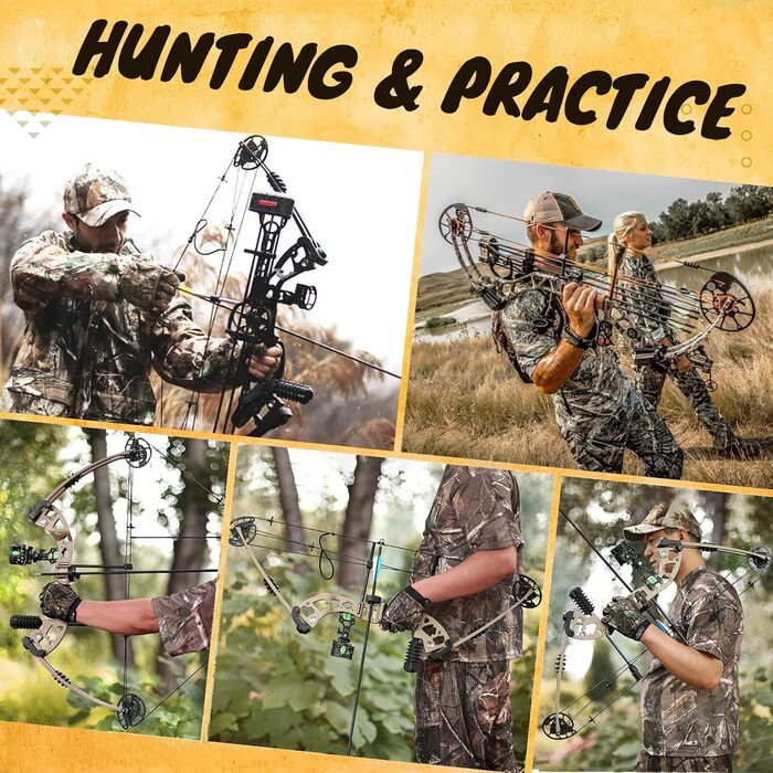 Набір складеного лука ZSHJGJR для дорослих – регульований 25–60 lb, мисливський та спортивний лук з повним комплектом аксесуарів, для правшів, чорний