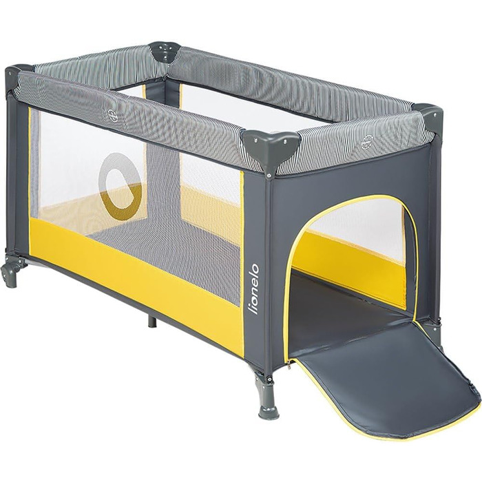 Дитяче ліжечко Lionelo Stefi, Дорожнє ліжечко від народження до 15 кг, Бічний вхід, Система безпеки LockGuard, Блокування коліс, Сумка для перенесення, Складане, Жовте