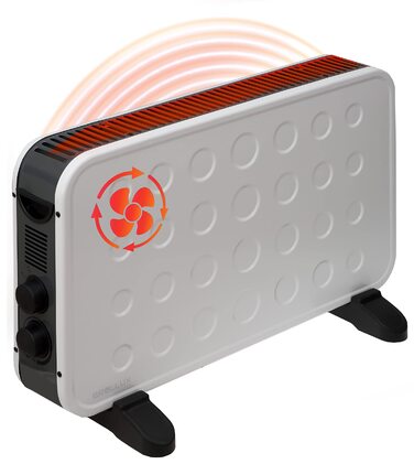 Електричний обігрівач Brollux WT2K 2000 Вт з вентилятором, портативний обігрівач, електричний радіатор, конвекторний обігрівач, 2-ступінчастий термостат, білий, турбо білий, турбовентилятор