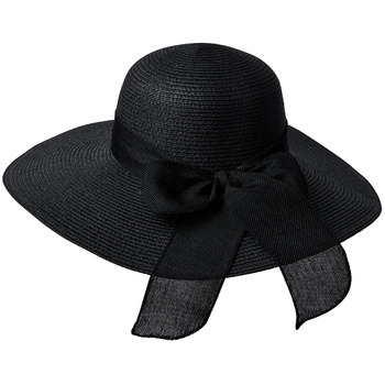 Жіноча солом&39яна капелюх-літній капелюх з бантом, пляжний капелюх, капелюх з полями, флоппі-капелюх, чорний, 56-58